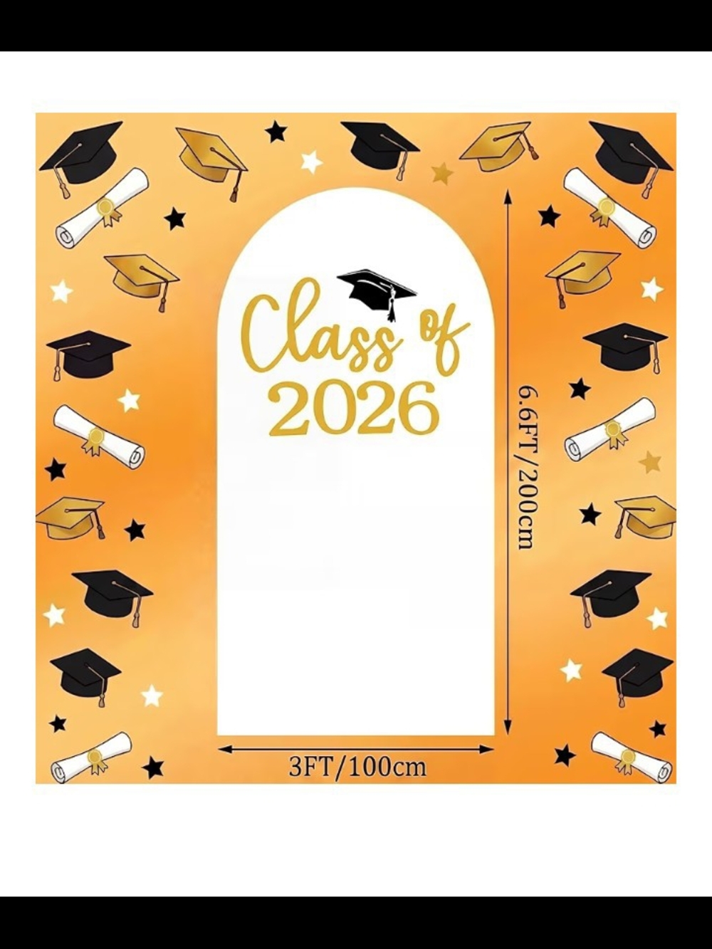 Class of 2026 Graduation Photo Frame Backdrop - Orange & Gold Stretch Cover